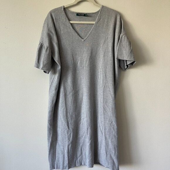 Ralph Lauren Womens Plus Size Bell Sleeve Midi Sweater Dress - Gray - Picture 3 of 5